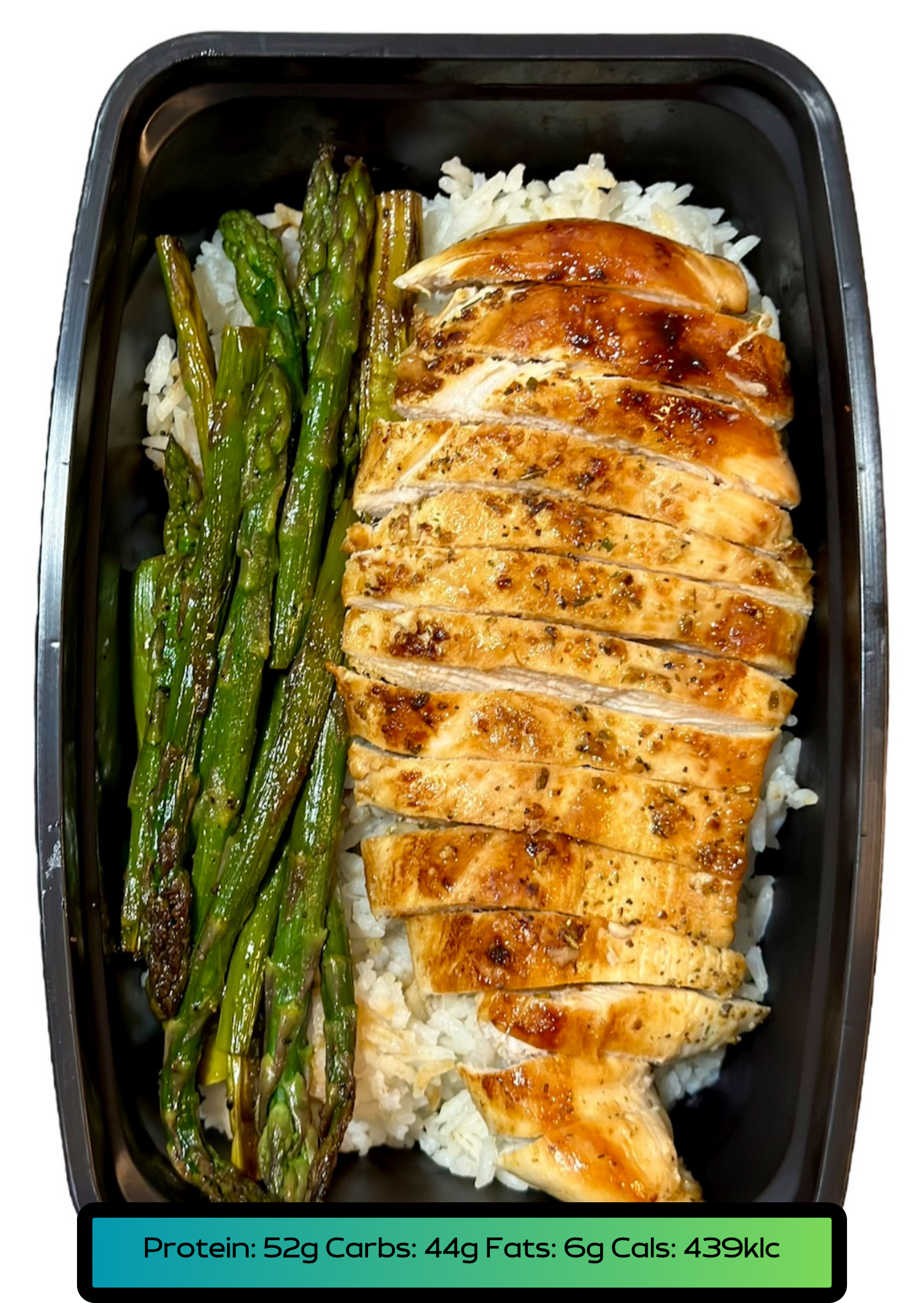 Chicken breast 5.2oz, Carbs 5.2oz, Veggies 2.1oz