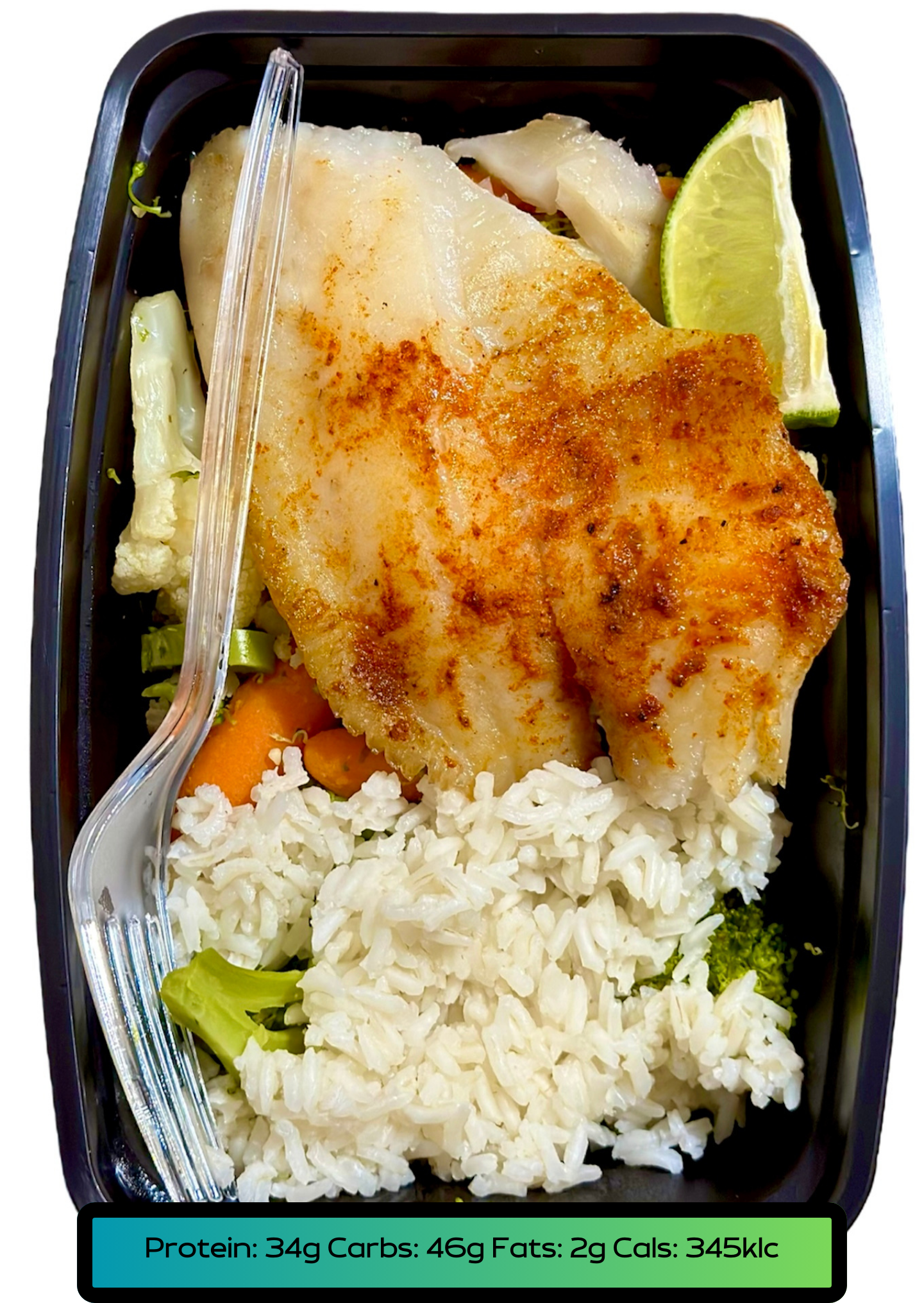Tilapia Fillet 5.2oz, Carbs 5.2oz, Veggies 2.1oz