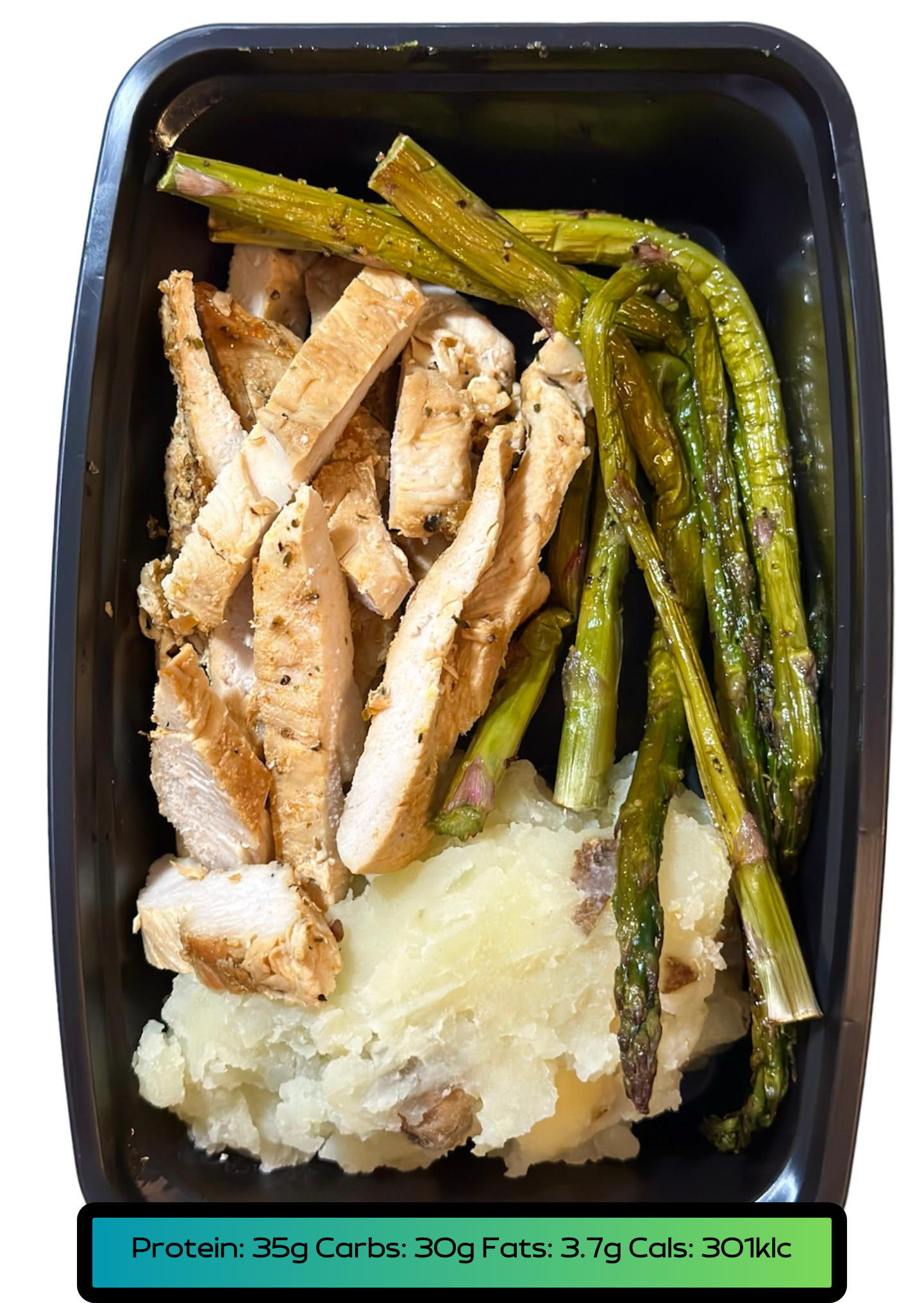 Chicken breast 5.2oz, Carbs 5.2oz, Veggies 2.1oz