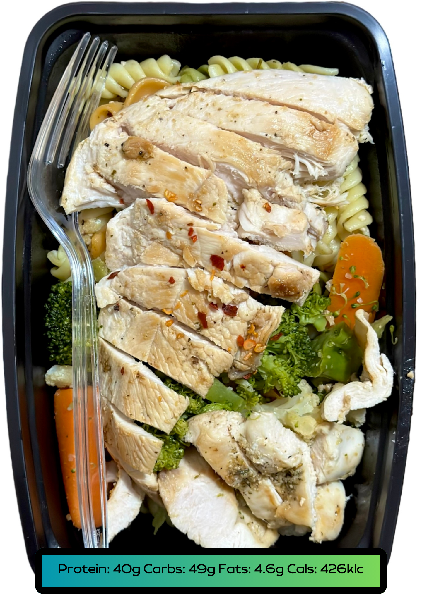Chicken breast 5.2oz, Carbs 5.2oz, Veggies 2.1oz