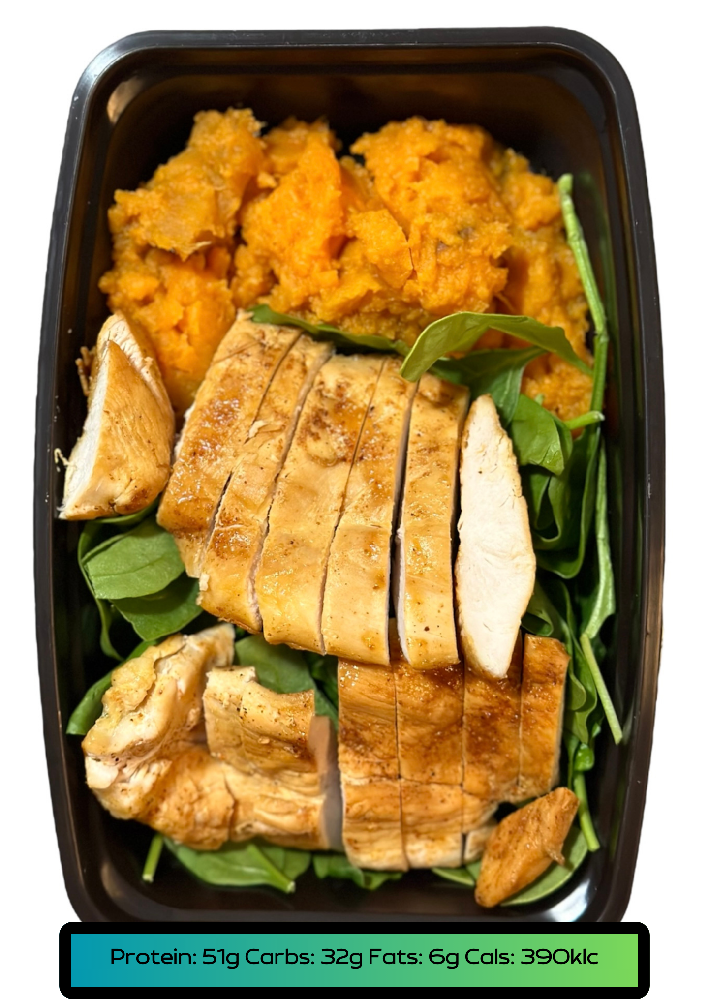 Chicken breast 5.2oz, Carbs 5.2oz, Veggies 2.1oz