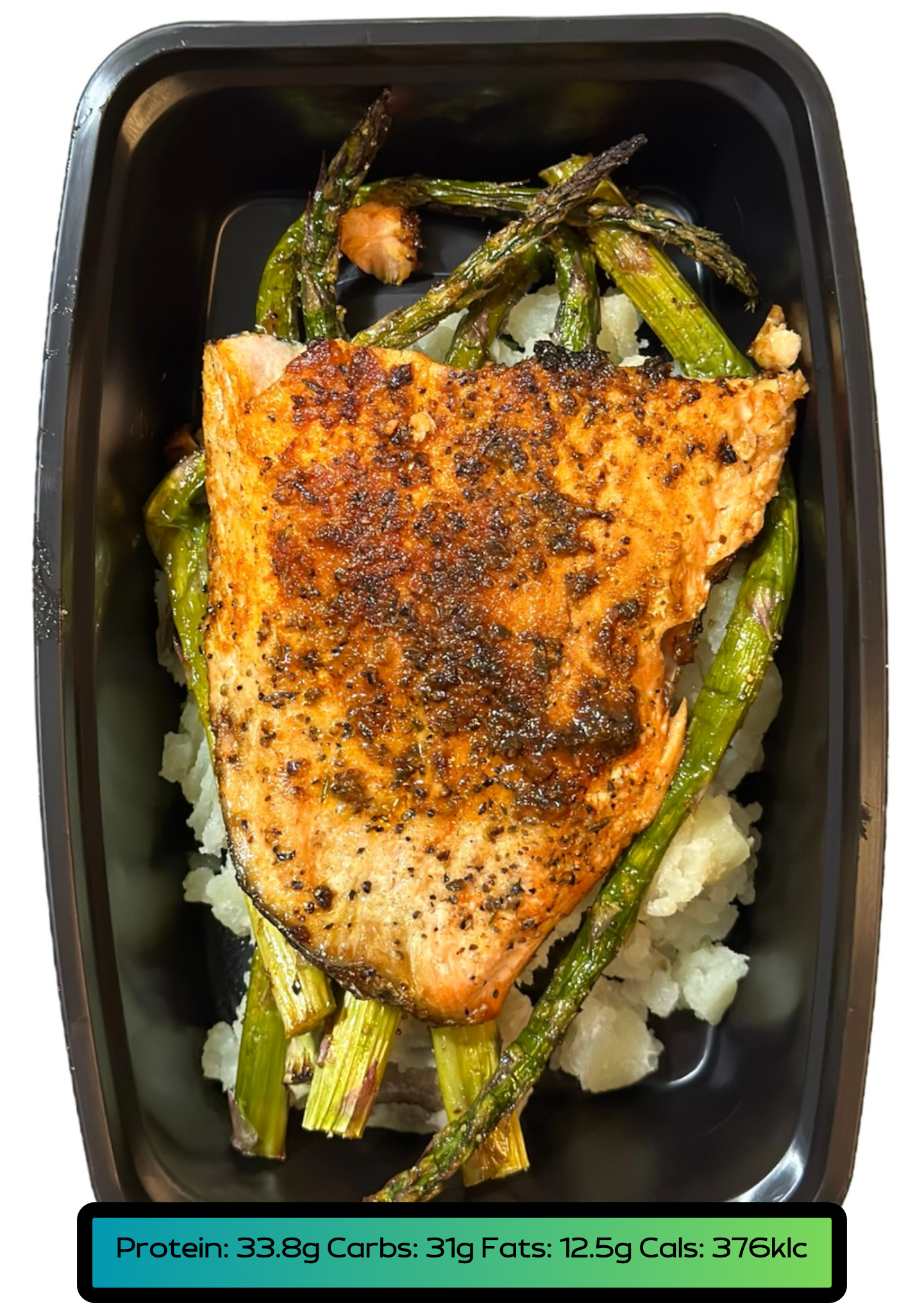 Salmón 5.2oz, Carbs 5.2oz, Veggies 2.1oz