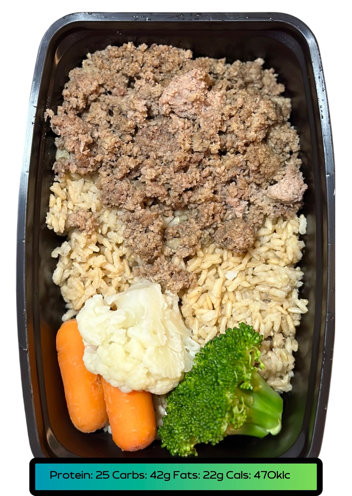 Ground Turkey 5.2oz, Carbs 5.2oz, Veggies 2.1oz
